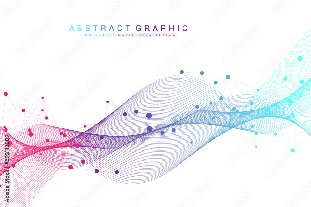 Geometric abstract background with connected line and dots. Network and ...