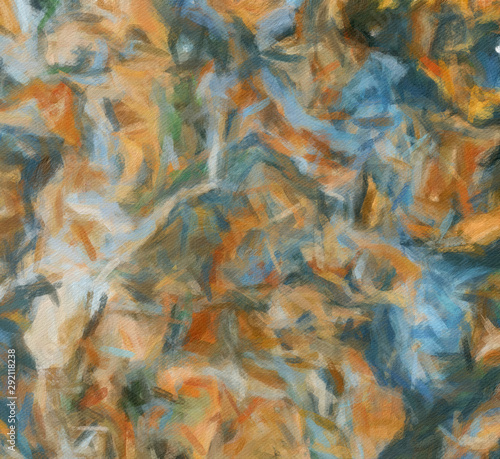 Abstract painting in oil background, splashes of paint on canvas, template fo...