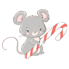 Wall Mural - Cute cartoon mouse. Cristmas character. Symbol of new year 2020