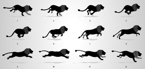 Wall Mural - Lion run cycle animation sequence silhouette
