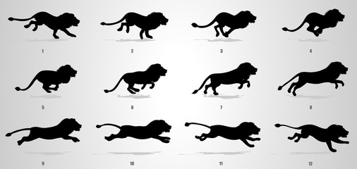Wall Mural - Lion run cycle animation sequence silhouette