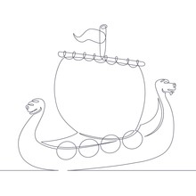 One Continuous Single Drawn Line Art Doodle Viking Ship