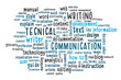 Technical writing word cloud. Techical writer or communicator, documaentation, profession concept. Illustration.