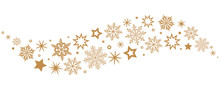 A Gray Whirlwind Of Golden Snowflakes And Stars. New Year's Element. Concept Xmas.