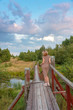© Andrey Nikitin - A girl is standing on a suspension bridge across a forest river