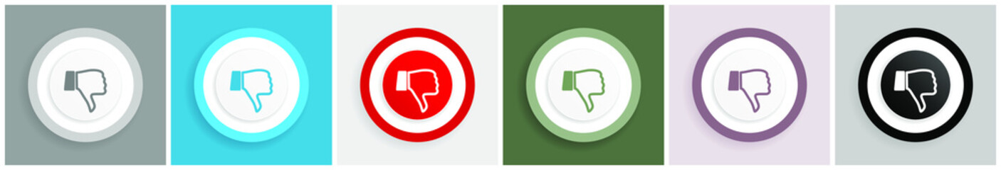 Poster - Dislike icon set, colorful flat design vector illustrations in 6 options for web design and mobile applications