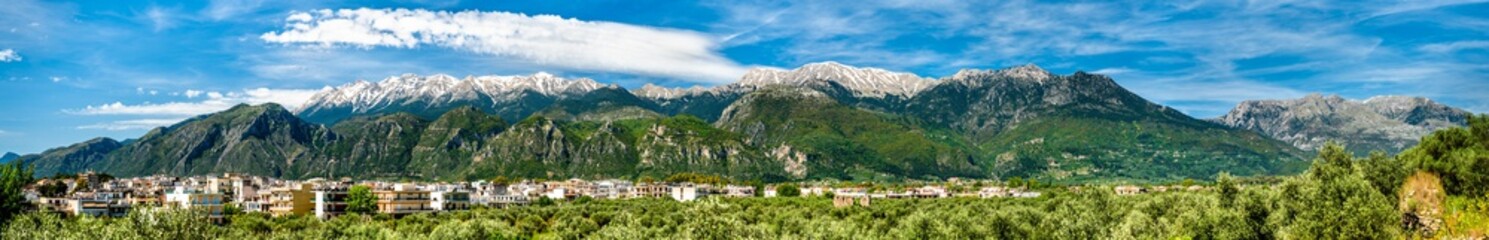 Canvas Print - Panorama of Sparta with Taygetos Mountains in Greece