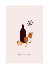 Wall Mural - Abstract trendy christmas new year winter holiday card with xmas champagne with glasses