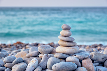 Wall Mural - Zen balanced stones stack on beach