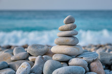 Zen Balanced Stones Stack On Beach