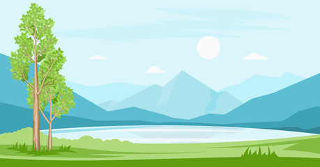 Wall Mural - Summer landscape with lake and mountains