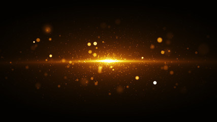 Wall Mural - golden lights background with particles coming from center. greeting card cover for party or holiday