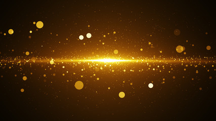 Wall Mural - Abstract golden background for greeting card with starburst. Gold texture with particles coming from center.