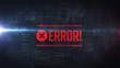Red error message with cross sign. LCD monitor effect with pixels visible. Software programming failure popup.  HUD. Hi-tech futuristic interface.