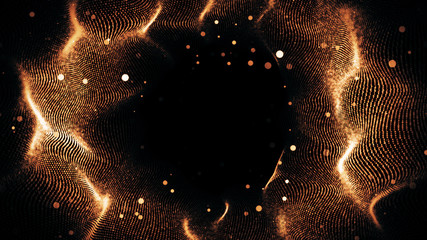 Wall Mural - golden waves abstract luxury background with glitter golden particles. the center of a golden tunnel