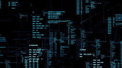 working program code in a cyberspace. abstract digital interface on a screen.