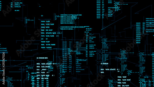 Fotomural Working program code in a cyberspace