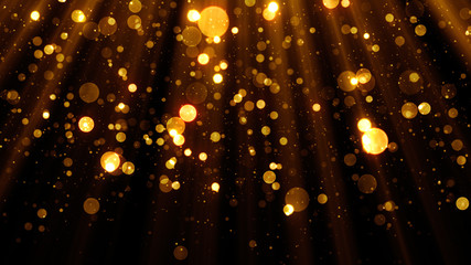 Wall Mural - glitter celebration texture with golden particles. abstract background with magic lights and sparks.