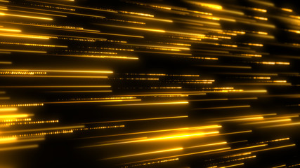 Wall Mural - Horizontal neon stripes. Golden rays pattern. Luxury decoration texture. Holiday abstract background. Glitter particles moving in space.