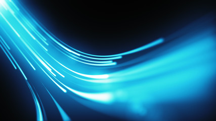 Wall Mural - blue neon stream. high tech abstract curve tunnel background. striped creative texture. information 