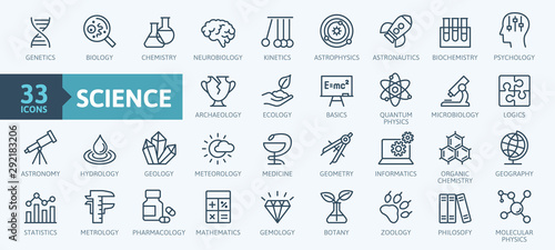 Cuadros en Lienzo Science, scientific activity elements - minimal thin line web icon set