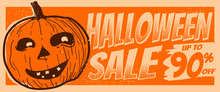Halloween Sale Up To 90% Standard Size Pop Under Web Banner Orange Vintage Ancient Retro Style Illustration