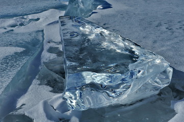 Ice hummocks on Lake Baikal in the winter.