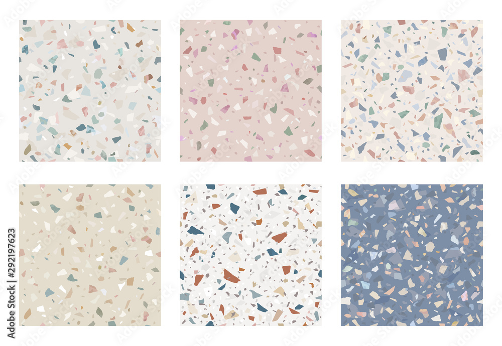 Set of granite stone terrazzo floor texture. Abstract background ...
