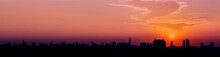 Website Header Or Banner Design Of Sunset In The City Panoramic Background