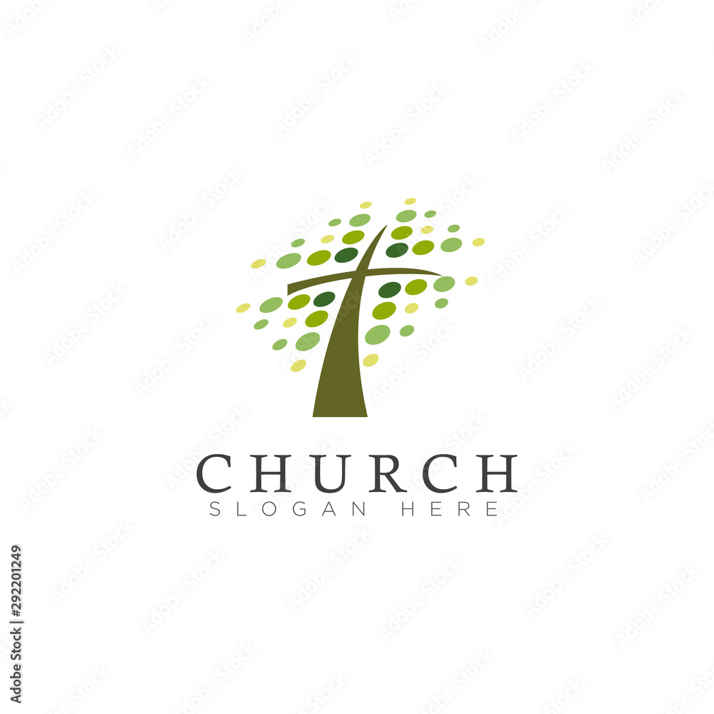 logo church, with leaf spot and cross vector Stock Vector | Adobe Stock