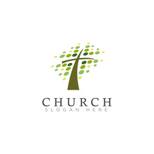 Logo Church, With Leaf Spot And Cross Vector