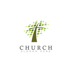 logo church, with leaf spot and cross vector