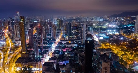 Wall Mural - Aerial view of Hong Kong city at night