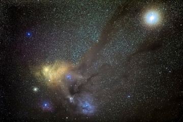 Wall Mural - a view of the amazing night sky region of ro ophiuci and jupiter planet close to the center of our g