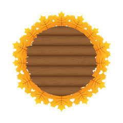 Poster - autumn circular wooden frame with leafs decoration