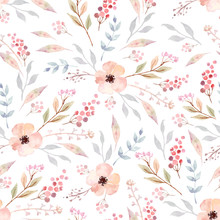 Watercolor Seamless Pattern With Flowers. Floral Background Design.