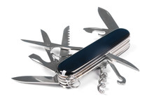 Black Swiss Army Knife Isolated On A White