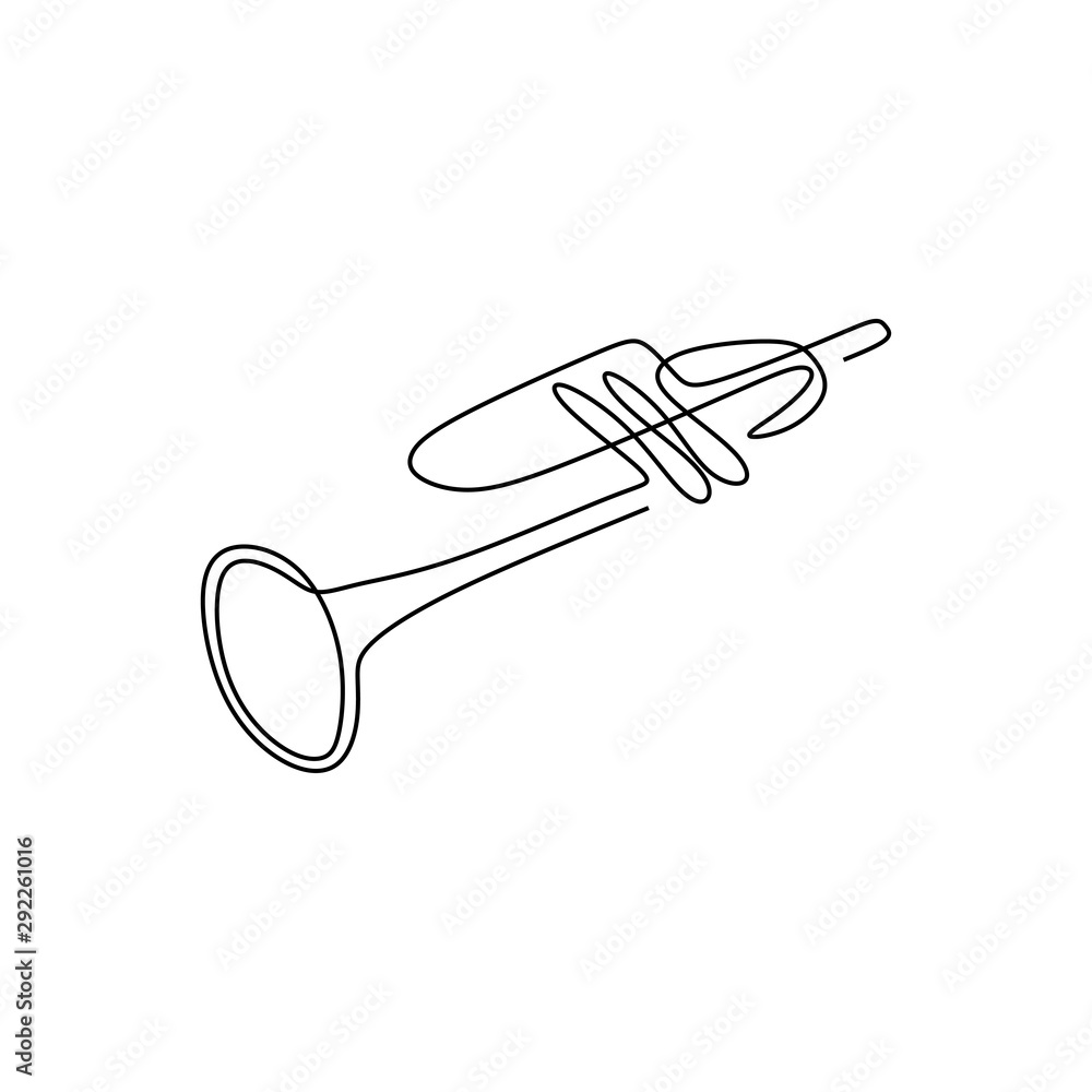one continuous line drawing trumpet music instrument vector