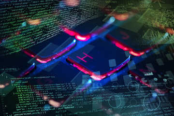 close-up dark keyboard with coding and programing concept