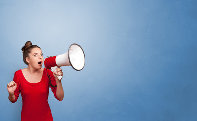 Person speaking in loudspeaker concept