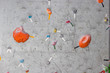 colorful rock climbing wall for grey background