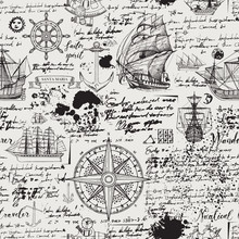 Vector Abstract Seamless Background On The Theme Of Travel, Adventure And Discovery. Old Manuscript With Caravels, Wind Rose, Anchors And Other Nautical Symbols With Blots And Stains In Vintage Style