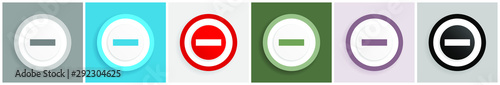 Fotomural Minus icon set, colorful flat design vector illustrations in 6 options for web d