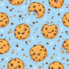 Cookies kawaii characters seamless pattern. Vector illustration