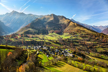 Autumn Image Of The Azet Village Located In Pyrenees Mountains.