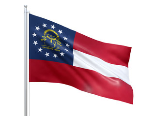 Georgia (U.S. state) flag waving on white background, close up, isolated. 3D render