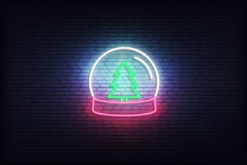 Wall Mural - Snow Globe neon icon. Glowing Christmas winter holiday icon sign