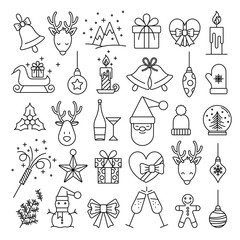 Wall Mural - Christmas line web 36 icons set on white background