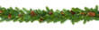 Garland with green fir branches and cones isolated on white