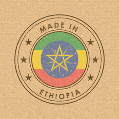 Wall Mural - Flag of Ethiopia. Round Label with Country Name for Unique National Goods. Vector